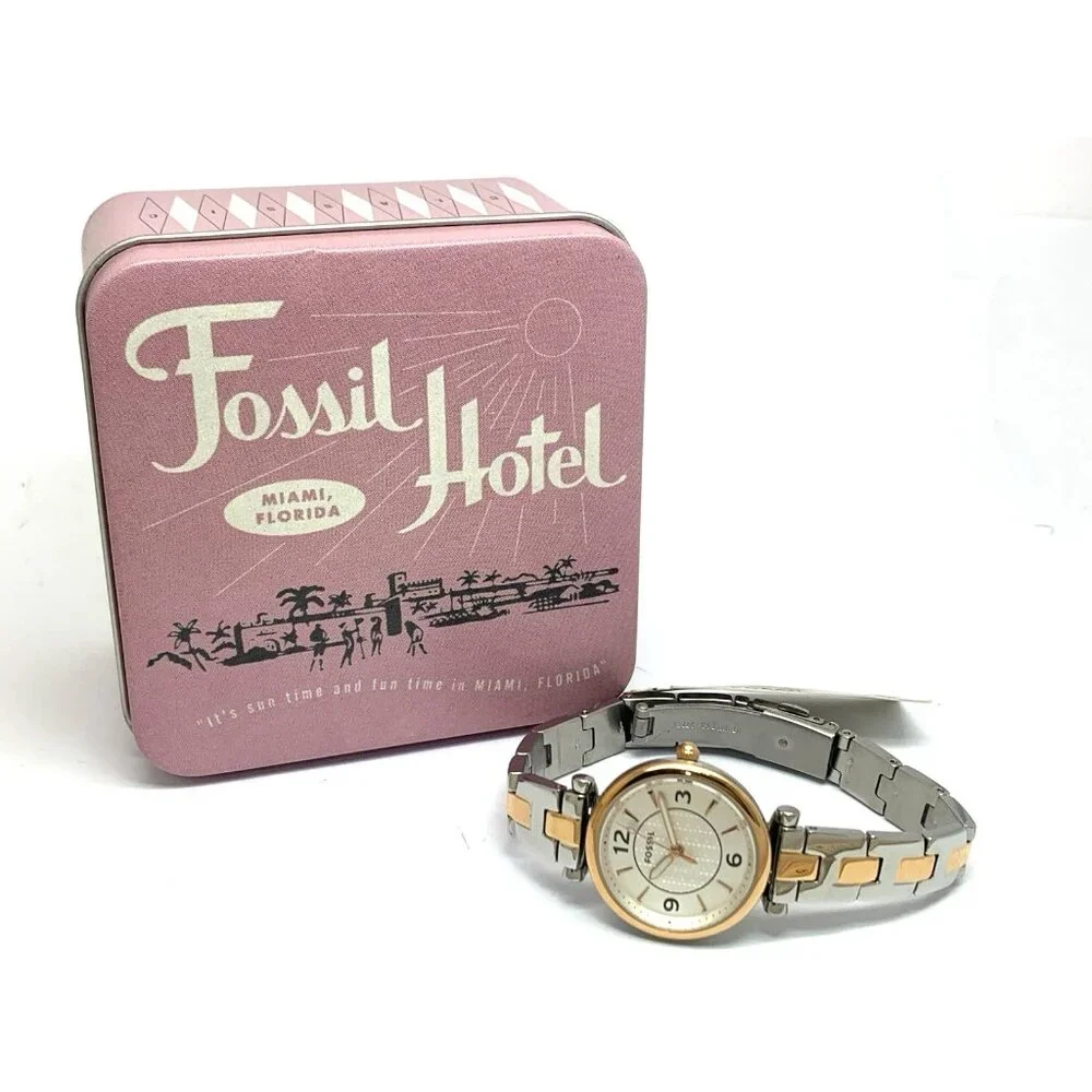 Fossil Women's Watch ES5201 Quartz Two Tone Silver Rose Gold Steel 28mm